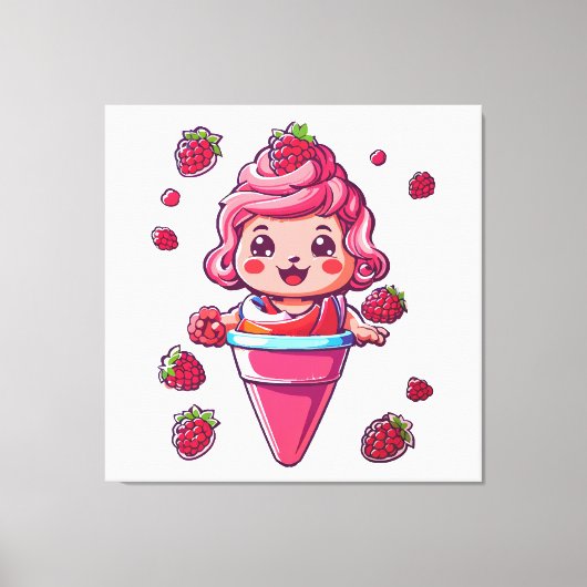 Frambozen sorbet Kawaii Canvas Afdruk (Voorkant)