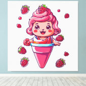 Frambozen sorbet Kawaii Canvas Afdruk (Insitu (Houten vloer))