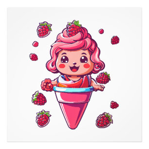 Frambozen sorbet Kawaii Foto Afdruk
