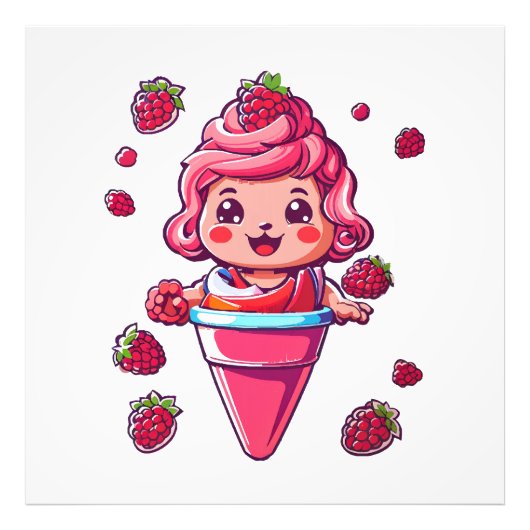 Frambozen sorbet Kawaii Foto Afdruk (Voorkant)