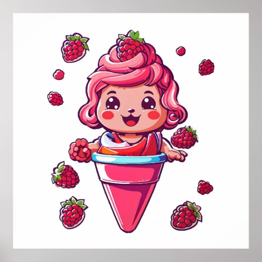 Frambozen sorbet Kawaii Poster (Voorkant)