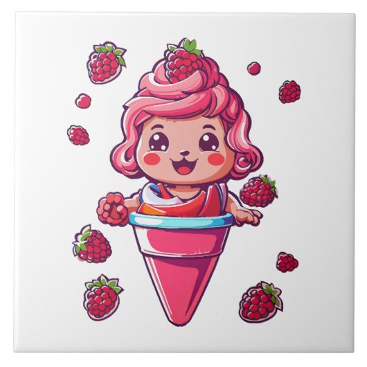 Frambozen sorbet Kawaii Tegeltje (Voorkant)