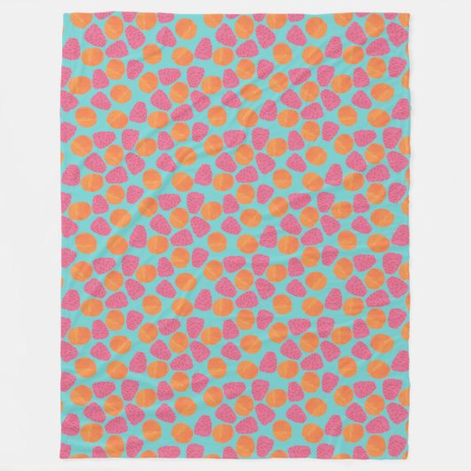 Frambozen Tangerines op Bright Turquoise Blue Fleece Deken (Voorkant)
