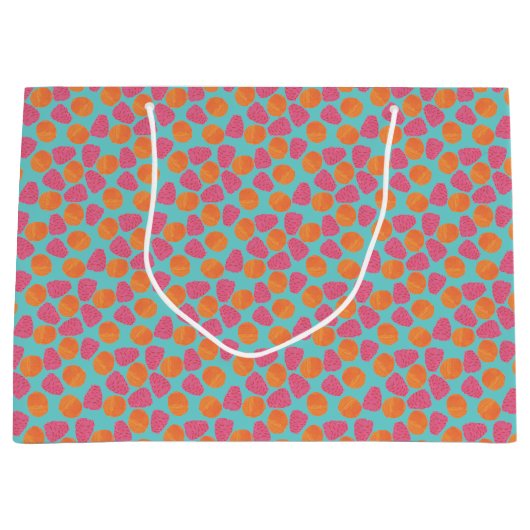 Frambozen Tangerines op Bright Turquoise Blue Large Cadeautasje (Voorkant)