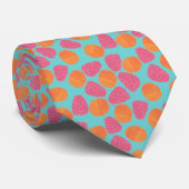 Frambozen Tangerines op Bright Turquoise Blue Stropdas (Opgerold)