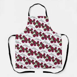 Frambozen tekening rood groen naampatroon schort