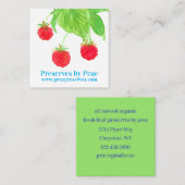 Frambozen Vers Fruit Waterverf Rood Groen Vierkante Visitekaartje (Voorkant / Achterkant)