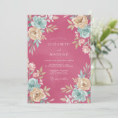 Frambozen Waterverf Bruiloft Kaart (Staand voorkant)