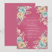 Frambozen Waterverf Bruiloft Kaart (Voorkant / Achterkant)