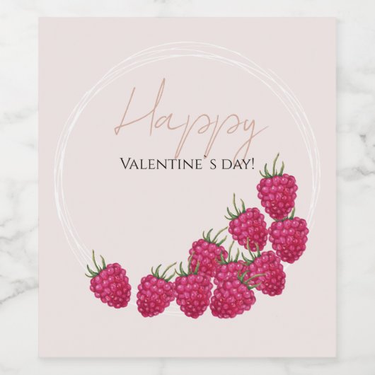 Frambozen Waterverf Happy Valentijn Day Wijn Etiket (Enkel label)