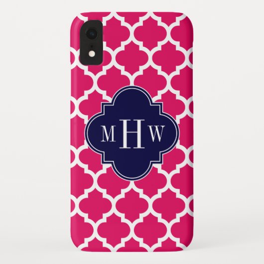Frambozen WhMarokkaans #5 Navy 3 Initiaal Monogram Case-Mate iPhone Case (Achterkant)