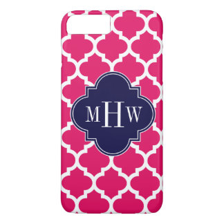 Frambozen WhMarokkaans #5 Navy 3 Initiaal Monogram iPhone 8/7 Plus Hoesje