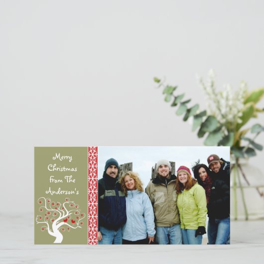 Frambozengewas en snowflake kerst feestdagenkaart (Staand voorkant)