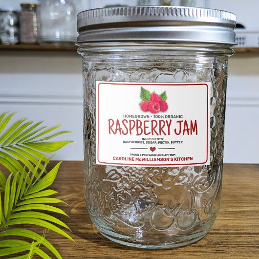 Frambozenjam Geconserveerd Voedsel Label Voedselcontainer Etiket