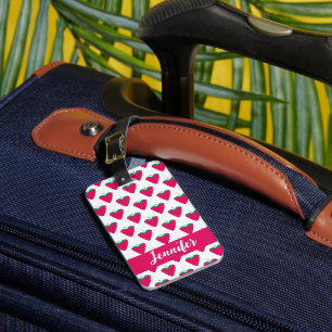 Frambozenpatroon Roze Personaliseerbaar Bagagelabel