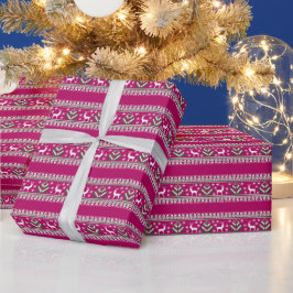 Frambozenroze groen en wit Fair Isle Kerstmis Cadeaupapier