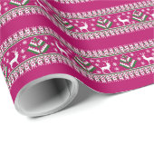 Frambozenroze groen en wit Fair Isle Kerstmis Cadeaupapier (Rol Hoek)