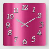 Frambozenroze minimale zilverfuchsie vierkante klok (Voorkant)