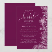 Frambozenwijn Lijn Getekende Bloem Bruiloft  Kaart (Voorkant / Achterkant)