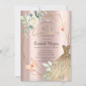 Frame Bloem Vlinders Jurk Roze Goud  Kaart (Voorkant)