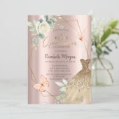 Frame Bloem Vlinders Jurk Roze Goud  Kaart (Staand voorkant)