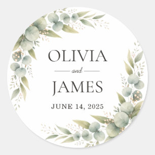 Frame Botanische Eucalyptus Groene Huwelijk Ronde Sticker
