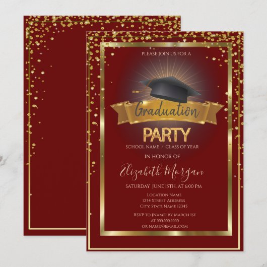 Frame Diamonds Afstudeerhoed Rood Kaart (Voorkant / Achterkant)