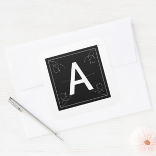 Frame en Flourish Monogram Letter A op Wit Vierkante Sticker