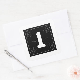 Frame en Flourish Monogram Nummer 1 op Wit Vierkante Sticker