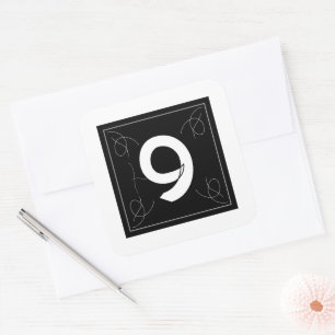 Frame en Flourish Monogram Nummer 9 op Wit Vierkante Sticker