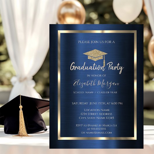 Frame Gold Grad Cap Navy Blue Metallic Kaart