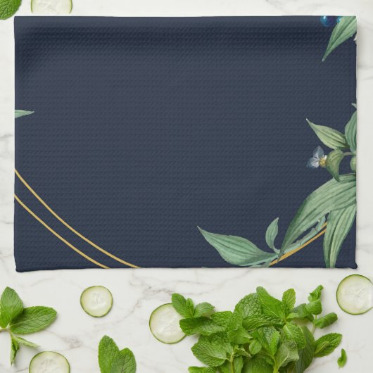 Frame met groene bladeren navy theedoek (Gevouwen)
