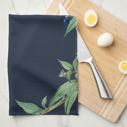 Frame met groene bladeren navy theedoek (Quarter Fold)