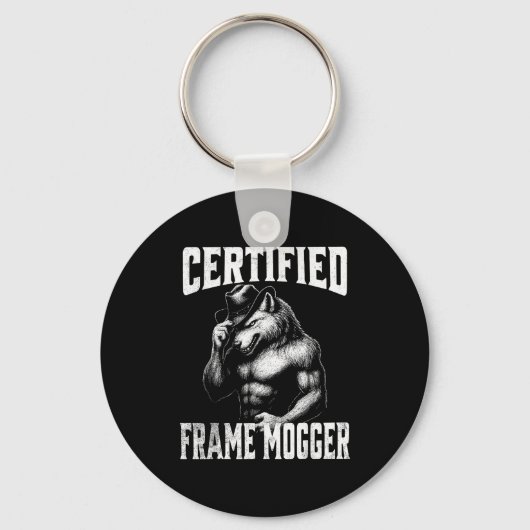 Frame moggen - grappige cringe alfawolf  sleutelhanger (Voorkant)