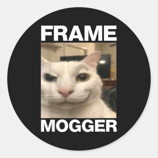 Frame mogging kat meme ronde sticker (Voorkant)