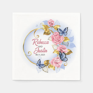 Frame Roze en Blauwe Rozen Bloemig Modern Boho Servet