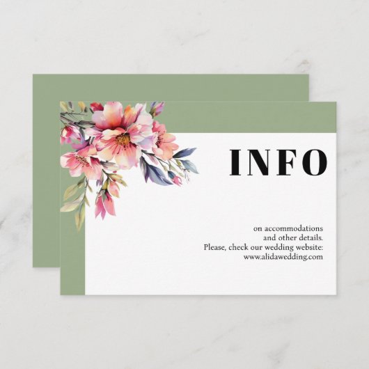 Frame with rhododendron branch and flowers wedding informatiekaartje (Voorkant / Achterkant)