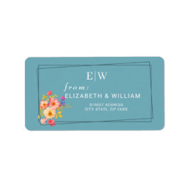  Frame with Roses, Wedding style on retro blue Etiket