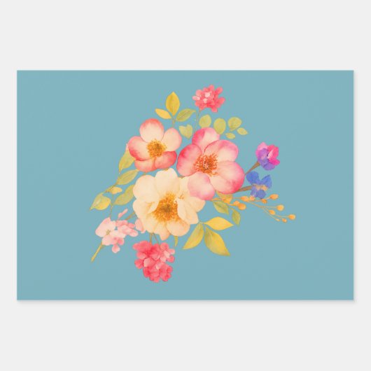 Frame with Roses, Wedding style on retro blue Inpakpapier Vel (Voorkant 3)