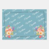  Frame with Roses, Wedding style on retro blue Inpakpapier Vel (Voorkant 2)