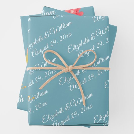  Frame with Roses, Wedding style on retro blue Inpakpapier Vel (In situ)