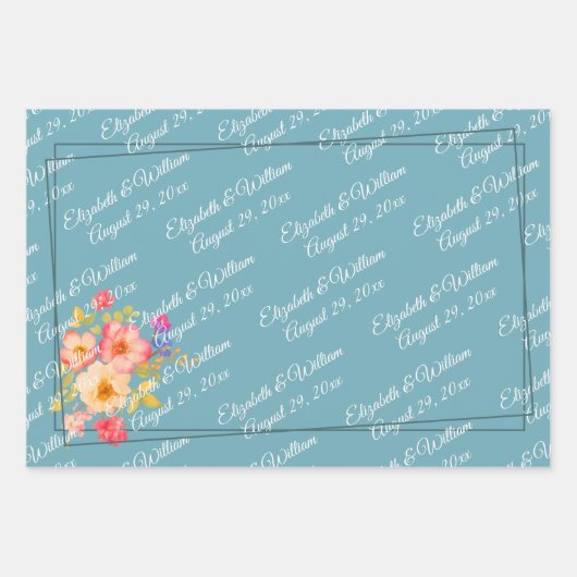  Frame with Roses, Wedding style on retro blue Inpakpapier Vel (Voorkant)