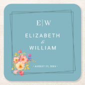  Frame with Roses, Wedding style on retro blue Kartonnen Onderzetters (Voorkant)