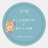 Frame with Roses, Wedding style on retro blue Ronde Sticker (Voorkant)