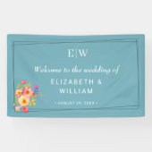 Frame with Roses, Wedding style on retro blue Spandoek (Horizontaal)