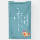 Frame with Roses, Wedding style on retro blue Spandoek (Verticaal)