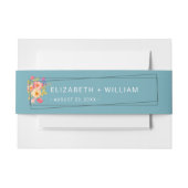  Frame with Roses, Wedding style on retro blue Uitnodigingen Wikkel (Voorkant Voorbeeld)