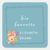 Frame with Roses, Wedding style on retro blue Vierkante Sticker (Voorkant)