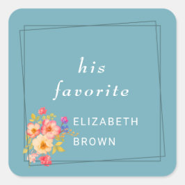  Frame with Roses, Wedding style on retro blue Vierkante Sticker