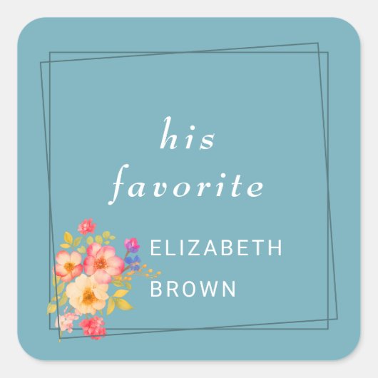  Frame with Roses, Wedding style on retro blue Vierkante Sticker (Voorkant)